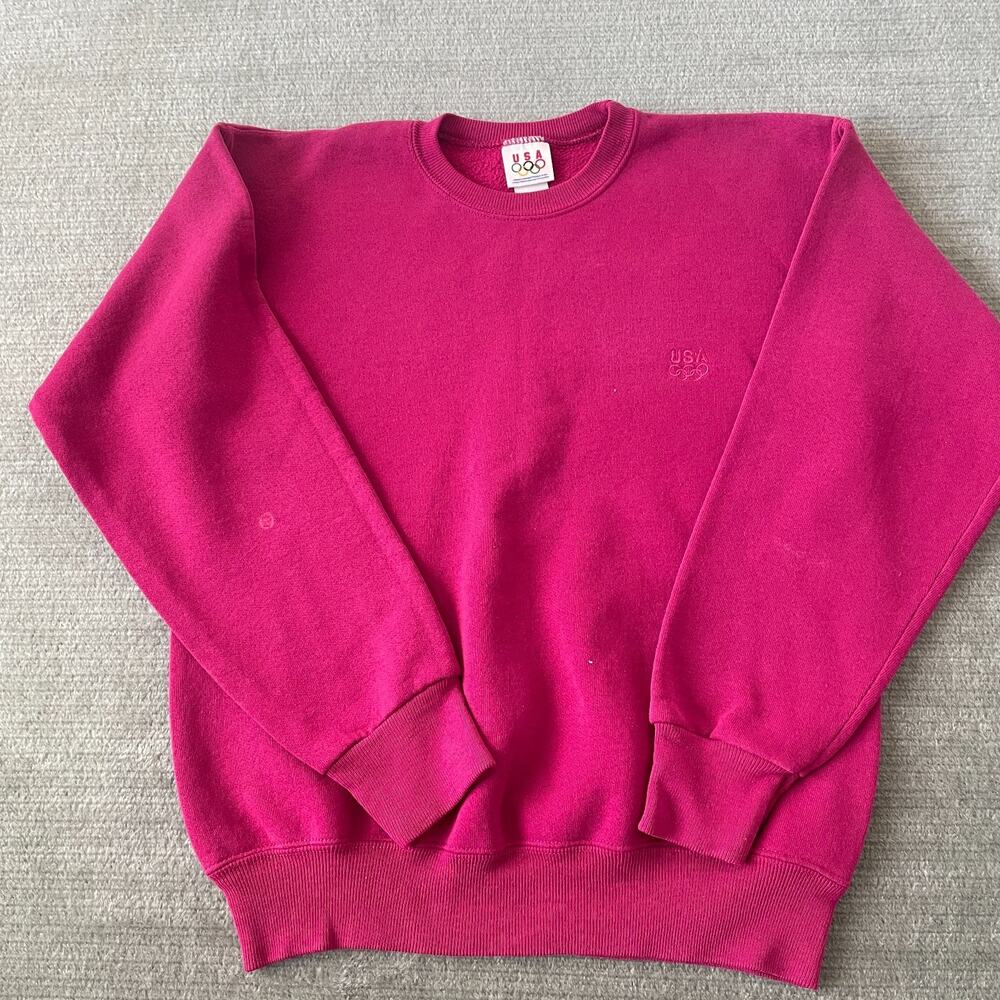 Vintage 90s USA Olympics Sweater M Raspberry Crew Neck Classic Streetwear Sports